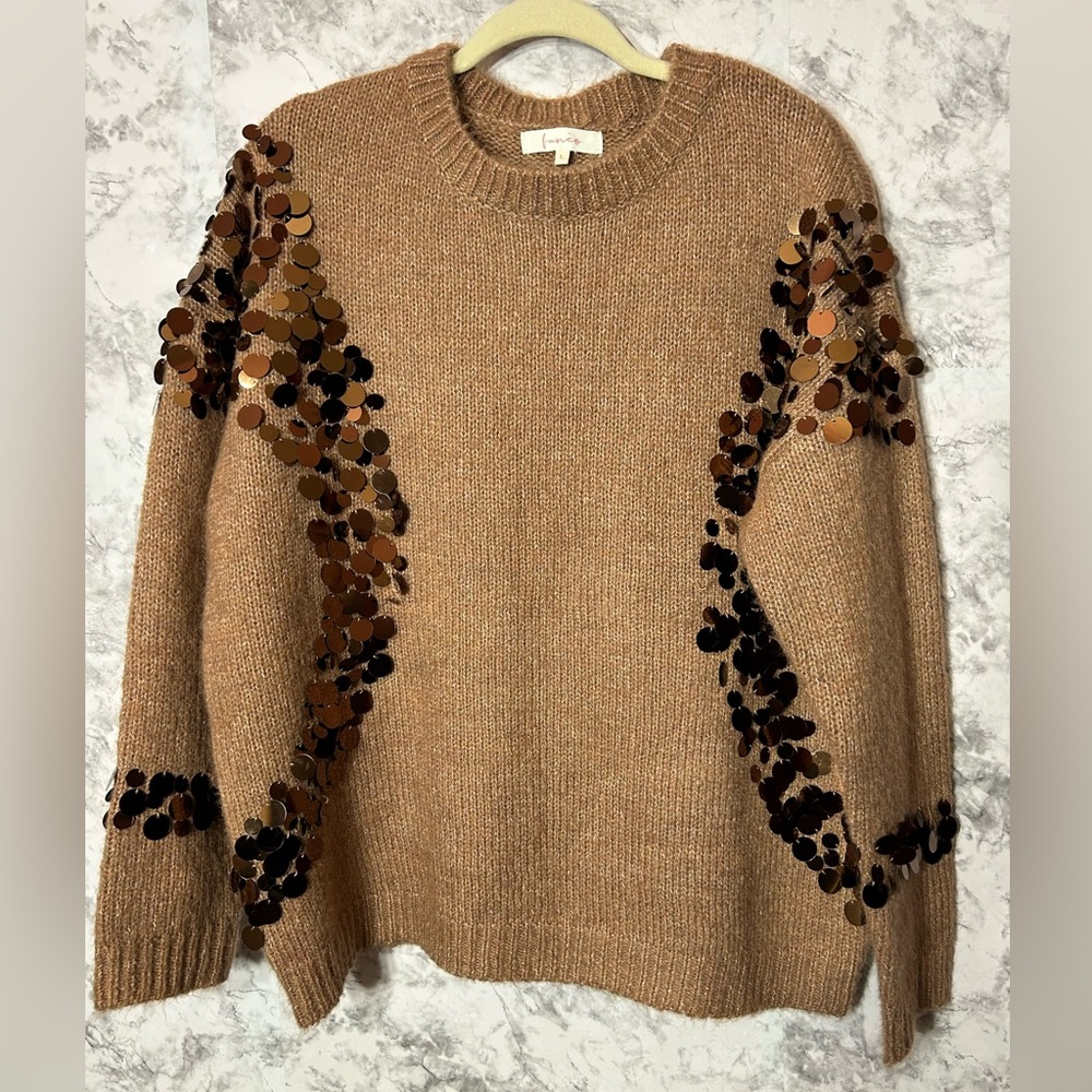 Fanco Festival Woman Crew Neck Sweater Sequins Mocha Sz L      8